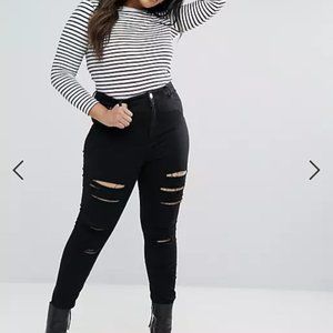 Asos Curve High Rise Ripped Skinny Jeans